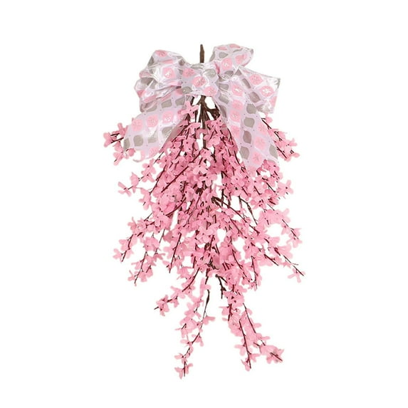 Clearance Under $10 Artificial flowers, Forsythia Teardrop 21.7inch Decorative Forsythia With Burlap Bow Artificial Hanging Teardrop Wreath Spring Floral Winter Jasmines Teardrop Wreath For