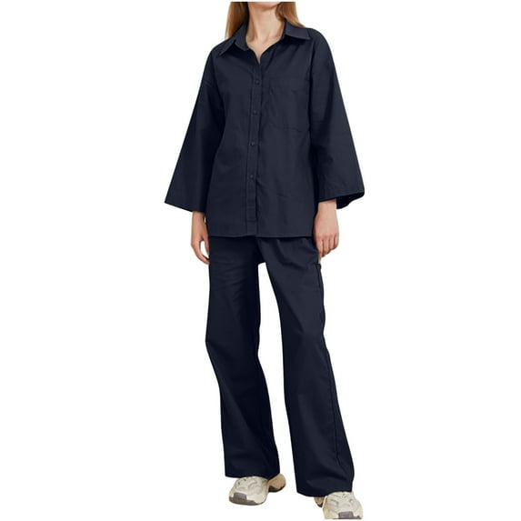 Autumn Plus Size 2 Piece Sets for Women Solid Color Retro Classic Versatile Casual Long Sleeved Pants Two-piece Set With Long Sleeved V-neck Top/shirt Set