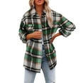 thumbnail image 1 of Clearance Under $10 ! BVnarty Jacket for Women Lapel Trendy Blazer Long Sleeve Plaid Puffer Shacket Trench Tartan Coats Lounge Boyfriend Open Front Button Down Loose Outerwear Green XL, 1 of 7