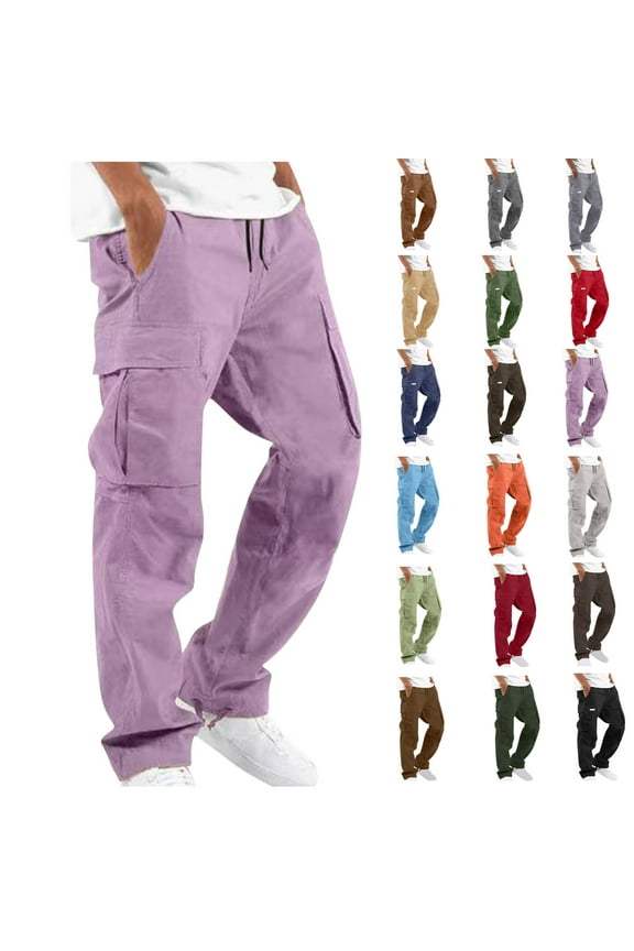 Cargo Pants for Mens 2025 Plus Size Fshion Solid Color Casual Multiple Pockets Outdoor Straight Type Fitness Pants Cargo Pants Trousers