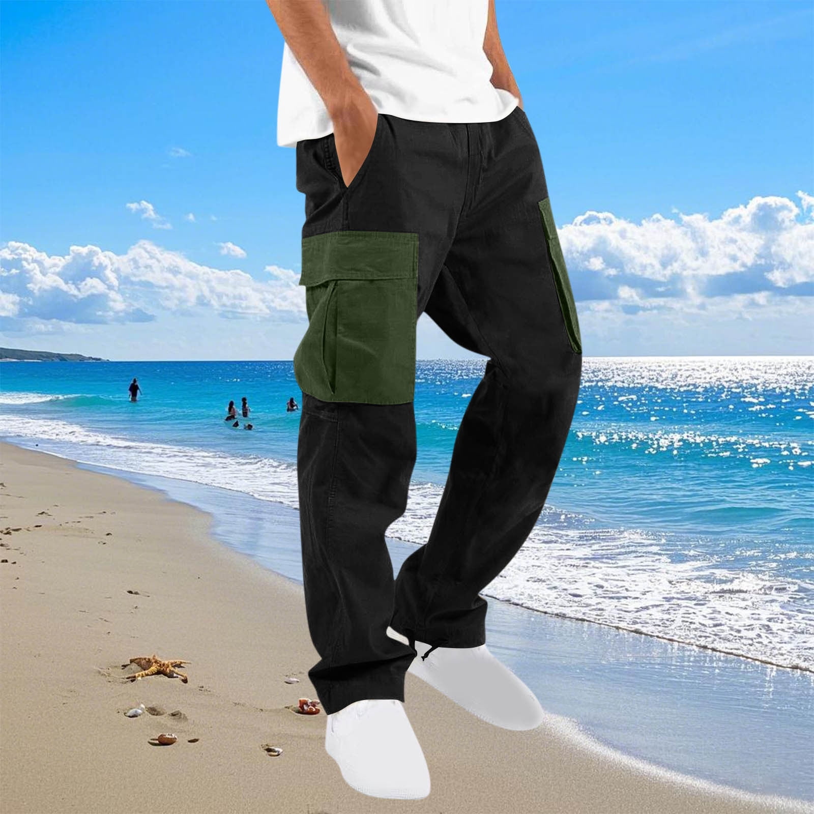 Cargo Pants for Mens 2025 Plus Size Fshion Solid Color Casual Multiple Pockets Outdoor Straight Type Fitness Pants Cargo Pants Trousers