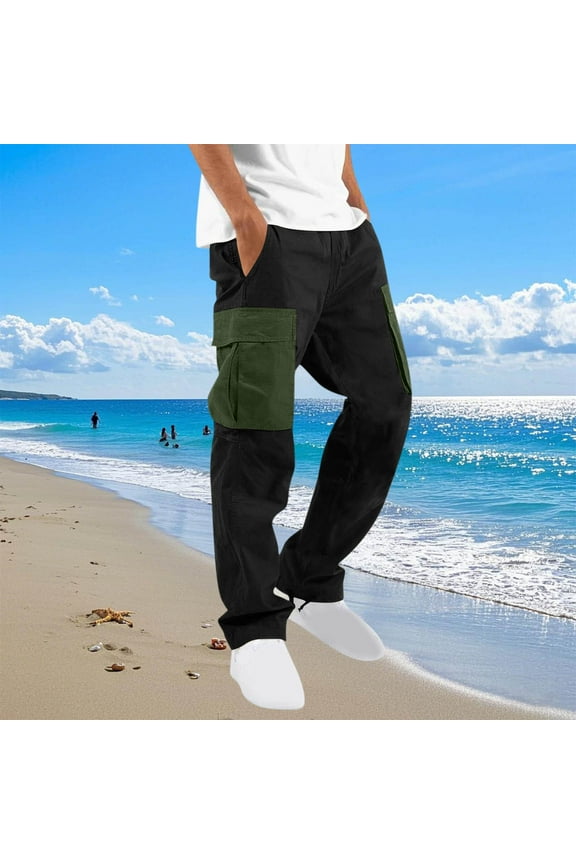 Cargo Pants for Mens 2025 Plus Size Fshion Solid Color Casual Multiple Pockets Outdoor Straight Type Fitness Pants Cargo Pants Trousers