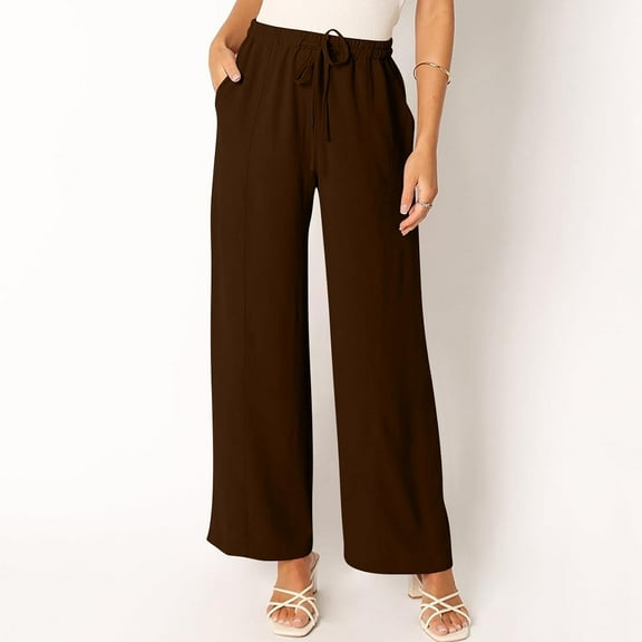 Clearance Under 10$!Casual Sweatpants for Womens Plus Size Fsahion Summer Casual Solid Color Cotton Linen Drawstring Elastic High Waist Pants 4 Pockets Comfortable Flowing Pants Wide Leg Pants