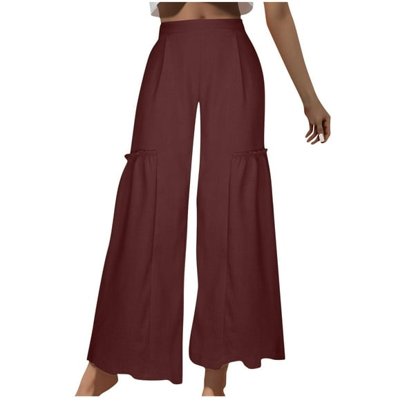 Clearance Under 10$!Casual Sweatpants for Womens Plus Size Fsahion Summer Casual Solid Color Pockets Cotton And Linen Elastic High Waisted Pants Long Pants Wide Leg Pants