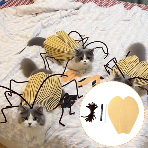 Cat Cockroach Clothing DIY Kit, Funny Kitten Cape Craft Set, Cat Costume with Roach Wings and Antenna, Cute Cockroach Cape Craft Set for Halloween Party Decor Kitten Lovers(1PCS)