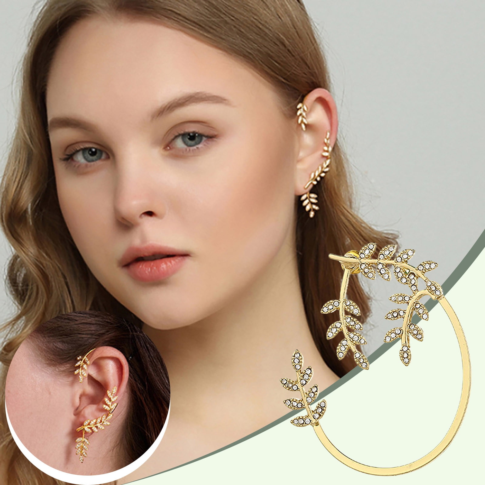 Knick Knack - Rhinestone Wavy Ear Cuff Threader Earrings