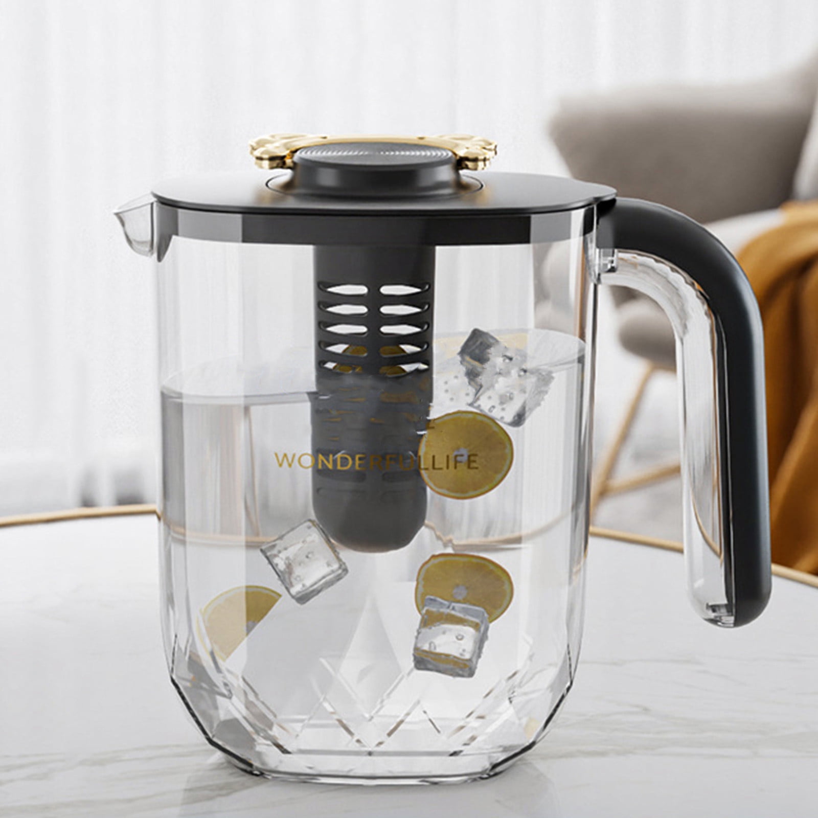 Clearance Under 10 Dollars Water Filter Pitcher with Lid, 61oz Large Capacity Cold Kettle with Ergonomic Handle, Non-Dripping Spout Water Jug for Home Party Beverage Tea Lemonade(Black)