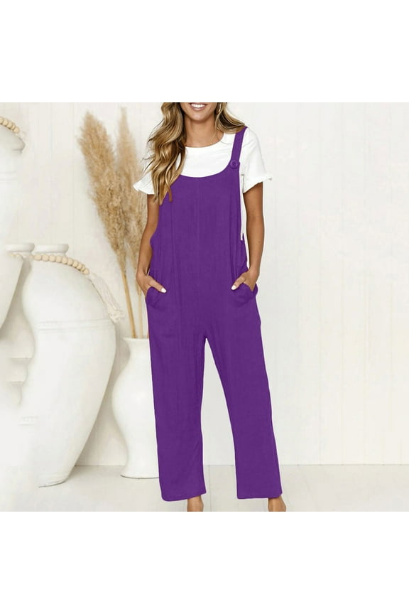 Fashion Jumpsuits for Women Tummy Control Summer Plus Size Casual Loose Baggy Pocket Jumpsuit Playsuit Trousers Overalls Cotton And Linen Jumpsuit