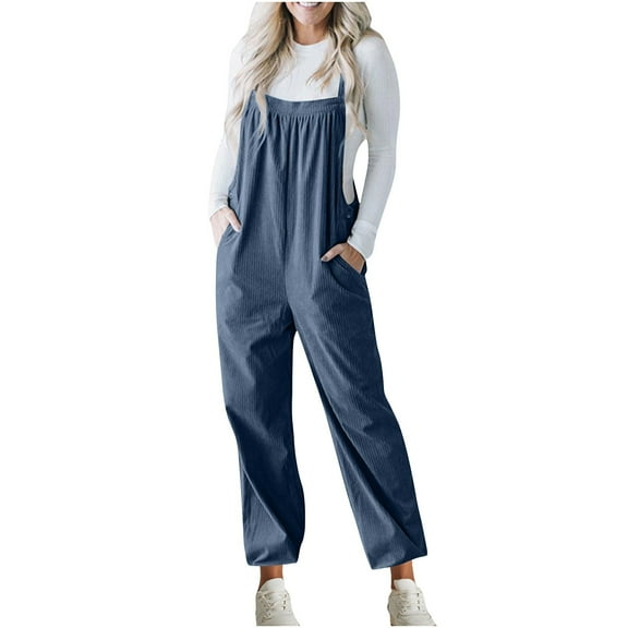 Clearance Under 10$!Fashion Jumpsuits for Women Tummy Control Summer Plus Size Corduroy Overalls For Women Barrel Wide Leg Bib Corduroy Pants Women Adjustable Romper Jumpsuit With Pockets