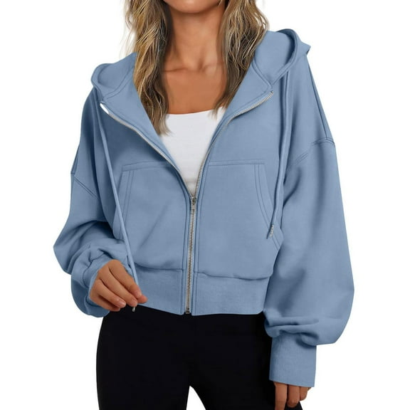 Fashion Zip Up Hoodie Sweatshirts for Womens Plus Size Loose Long Sleeve Pullover Hoodie Solid Color Sweatshirt Fleece Jacket Coat