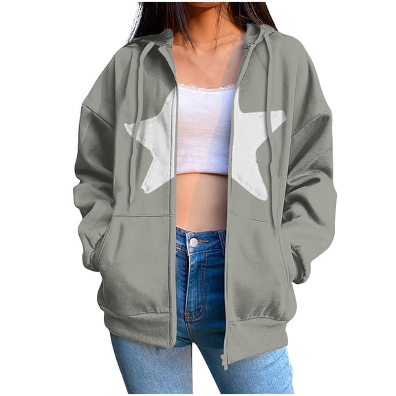 Fashion Zip Up Hoodie Sweatshirts for Womens Plus Size Stripe Pockets Zipper Long Sleeved Regular Top Hooded Sweatshirts Coat Outwear