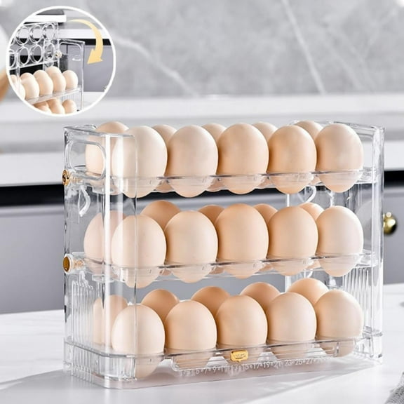 Clearance Under $10 Flippable Egg Holder For Refrigerator 3 Layer Egg Storage Container For Refrigerator Side Door Auto Flip Tray Egg Storage Containe