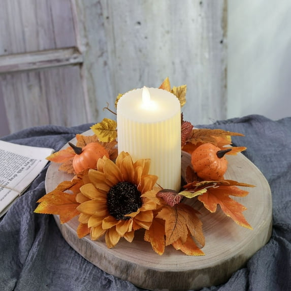 Halloween Wreath - Halloween Pumpkin Sunflower Candle Holders Wreath Circles - Halloween Decor - Decorative Supplies Table Decorations