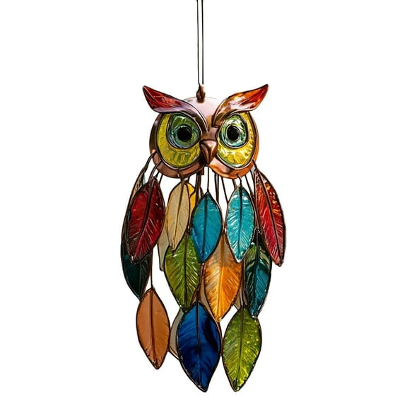 Clearance Under $10 Hangs, Stained Owl Hangings Colorful Owl Window Hanging Decor Handmade Stained Glass With Feathers Whimsical Garden & Home Ornament For Kids Room