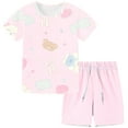 thumbnail image 1 of Clearance Under $10 Honeeladyy Children Casual Short Sleeved Shorts With Drawstring Home Print Sports Men And Women Summer Two-piece Set Gift for Kids(Pink,8-9 Years), 1 of 4