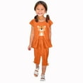 thumbnail image 1 of Clearance Under $10 Honeeladyy Girl's Summer Round Neck Small Print Short Sleeved Flying Sleeves Elastic Waist Cropped Pants Two-piece Set for Daily Wear(Orange,4-5 Years), 1 of 5