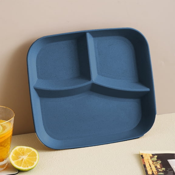 10 Inch Wheat Portion Control Dinner Plates,Unbreakable Adult Separate Plates, 3 Compartment Square Kids Food Divider Plates Microwaveable, Great For Healthy Eating And Weight Loss (Blue)