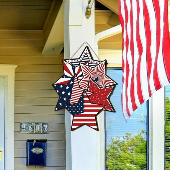 Clearance Under $10 Independence Day Front Door Sign Wooden 4th of July Star Plaque Wreath ornament Patriotic Hanging Welcome Board Summer Home Wall 4th of July Decoration (4th of July)