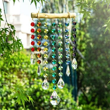 Clearance Under 10$! Memorial Wind Chimes,Suncatcher Irregular Wooden Sticks Crystal Wind Chime Hanging Window Room Hanging Decoration Wall Decoration