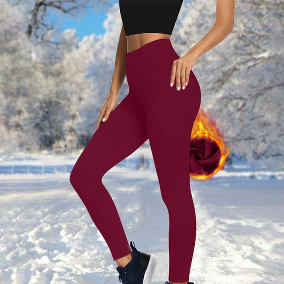 Miqool Fleece Lined Leggings with Pockets for Women High Waisted Tummy Control Workout Yoga Pants Thermal Warm Winter Tights for Cold Weather