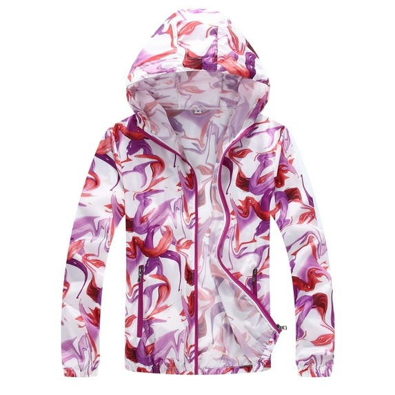 Miqool Women's Lightweight Waterproof Rain Jacket Breathable Rain Coat Packable Outdoor Hooded Windbreaker Sun Protection Jacket Sportswear with Zipper Pockets