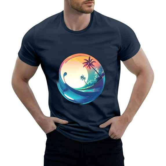 NAMTYQX Mens Hawaiian Shirts Short Sleeve Elasticated O Neck Graphic Plus Size Casual Elastic Short Sleeve Lightweight Slacking Baggy Mens Graphic T-Shirts Navy Size 2XL