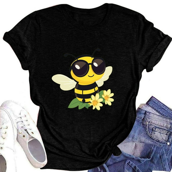 NAMTYQX Plus Size Blouses for Women Graphic Print Plus Size Short Sleeve Crew Neck Loose Fitting Simple Stretch Soft Cute Tops for Women Black Size M