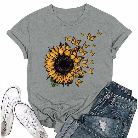 NAMTYQX Summer Shirts for Women 2025 Slack Plus Size Short Sleeve Print Scoop Neck Hawaiian Light Cool Graphic Shirts for Women Trendy Summer Orange Size S