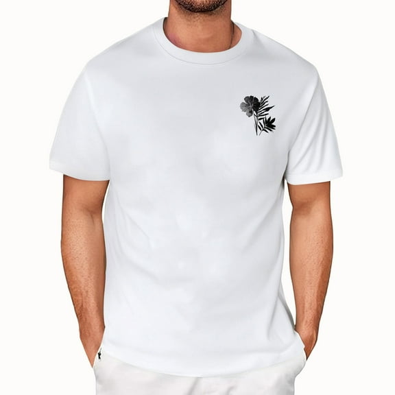 NAMTYQX True Classic T Shirts for Men Short Sleeve Pattern Light Casual Soft Relaxed Fit Hawaiian Plus Size Crew Neck Breathable Men's Athletic Shirts & Tees White Size 2XL