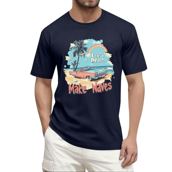 NAMTYQX True Classic Tees Cozy Crew Neck Short Sleeve Graphic Basic Soft Plus Size Light Casual Relaxed Fit Mens T-Shirts Graphic Tees Navy Size S
