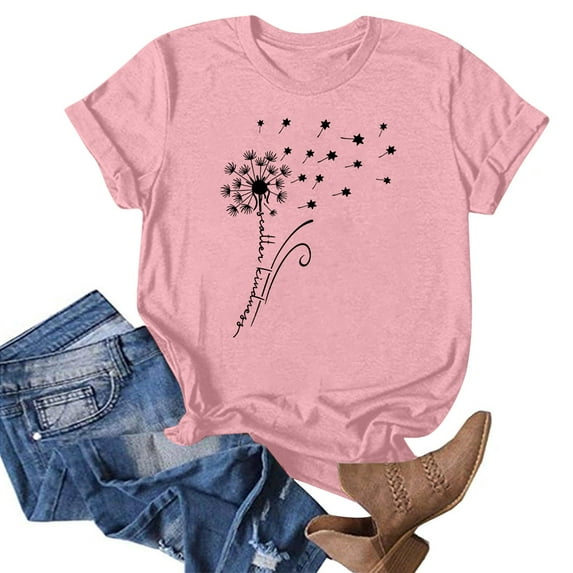 NAMTYQX Womens Casual Tops Oversize Print Crewneck Short Sleeve Hawaiian Boxy Fit Soft Graphic Light Short Sleeve Blouses for Women Pink Size L