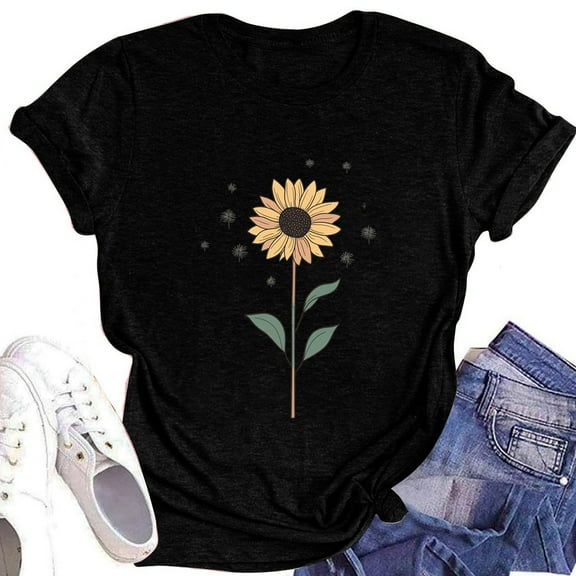 NAMTYQX Womens Casual Tops Plus Size Trendy Light Cool Boxy Fit Print Short Sleeve Scoop Neck mit Print Ladies Tops and Blouses Black Size M