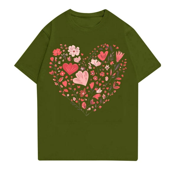 NAMTYQX Womens Graphic T Shirts Basic Patterns mit Print Plus Size Scoop Neck Short Sleeve Comfy Cool Light Graphic Tees for Women Army Green Size S