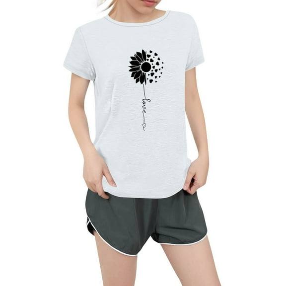 NAMTYQX Womens Graphic Tees Lightweight Graphic Gemusterte Cool Short Sleeve Crewneck Cute Baggy Oversize Womens Spring Tops White Size L