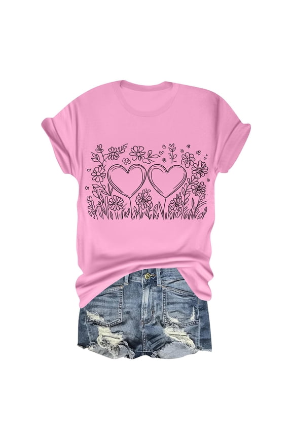 Womens Oversized Tee Shirts Cool Short Sleeve Plus Size Casual Crewneck Gemustert Stretch Print Loose Tops for Women Trendy Pink Size L
