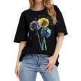 thumbnail image 1 of NAMTYQX Womens Summer Tops Soft Oversized Stretchy Round Neck Short Sleeve Print Gemustert Comfy Casual Plus Size Blouses for Women Black Size 2XL, 1 of 5