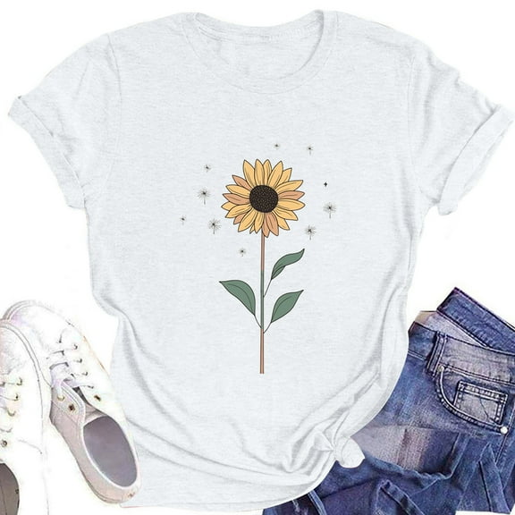 NAMTYQX Womens Tops O-Neck Stretch Short Sleeve Airoft Baggys Plus Size Fashion Print Grafisches Blouses for Women Casual White Size L