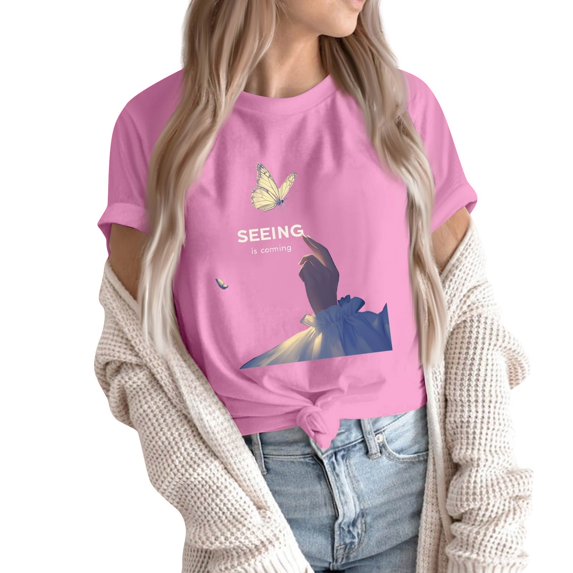 NAMTYQX Womens Tshirts Cotton Loose Fit Basic Crew Neck Muster Plus Size Loose Fitting Short Sleeve Light Patterns Cool Graphic Tees Pink Size M