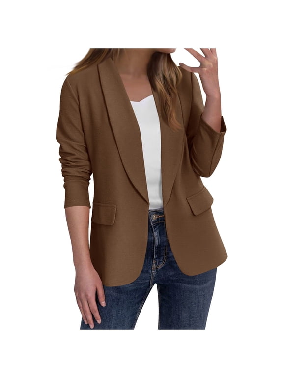 Clearance under 10!Baeitkot Women's Fashion Solid Button Suit Coat Long Sleeve Hatless Casual Coat/Jacket Tops Fleece Jacket Women Deal of the Week Brown XL