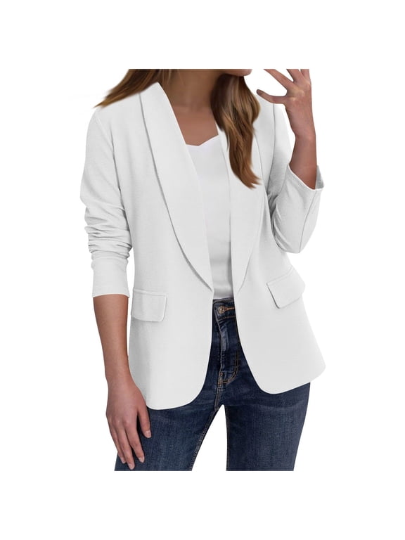 Clearance under 10!Baeitkot Women's Fashion Solid Button Suit Coat Long Sleeve Hatless Casual Coat/Jacket Tops Fleece Jacket Women End of Year Clearance White XXL