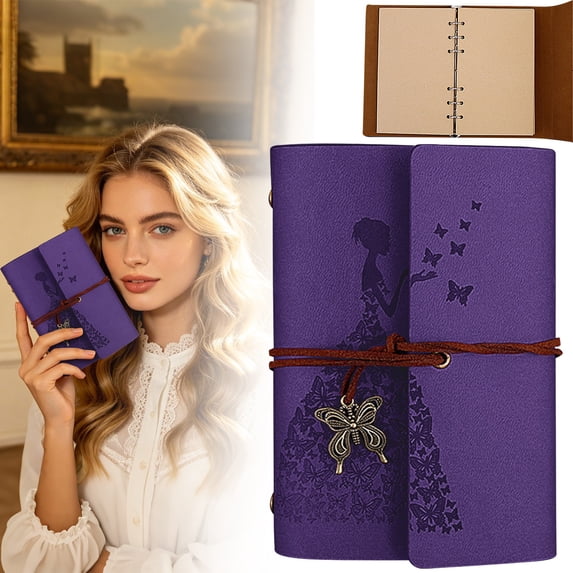 Clearance Under $10 PU Leather Blank Journal Notebook,Butterfly Embossed Cover with 150 Unlined Pages,for Travel Diary & Creative Sketching,1pc,Purple