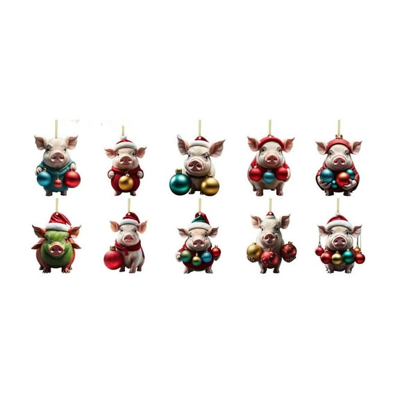 OAVQHLG3B 10 Pcs Christmas Ornaments Cute Hanging Acrylic Decoration for Tiny Christmas Tree Pig Vintage Decorations Pendants Reindeer Holiday Craft Christmas Decorations for Tree