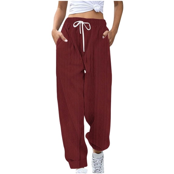 Plus Size Casual Pants for Womens High Waist Fashion Solid Color Sleeping Pants With Loose Waistband And Elastic Waist Pocket For Comfortable Foot Binding And Casual Pants