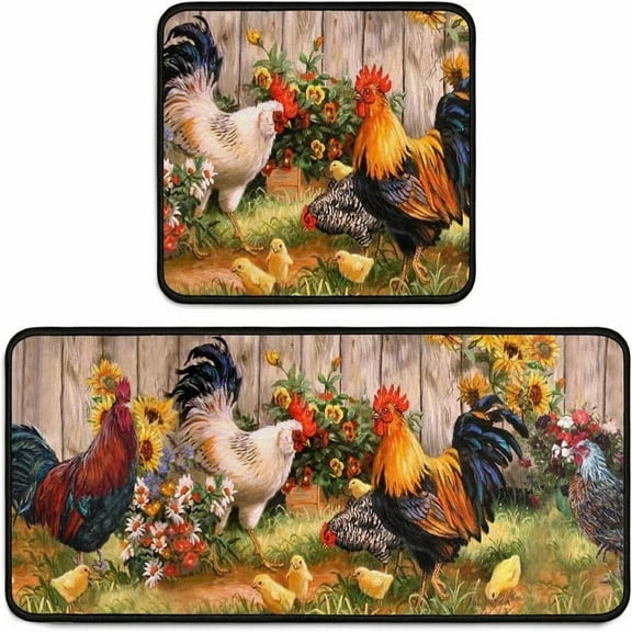 Clearance Carpet Under $15 Rooster Kitchen Rug 2 Piece Set Sunflower Decor Kitchen Floor Mat Microfiber Washable Runner Rugs Farmhouse Chicken Decorations Kitchen