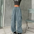 thumbnail image 1 of Sevevn Fashion Women Pocket Drawstring Elastic Waistband Pants Solid Loose Long Full Cargo Pants Length Pants End of Year Clearance Sky Blue L, 1 of 6