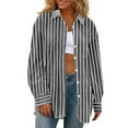 thumbnail image 1 of Clearance under 10$ Sevevn Striped Button Down Shirts For Women Dress Shirts Long Sleeve Casual Collared Office Work Shirt With Pocket Early Access Deals Black XL, 1 of 6