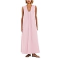 thumbnail image 1 of Clearance under 10!Sevevn Women Summer Sleeveless Maxi Dress Scoop Neck Ruched Loose Fit Casual Elegant Solid Vacation Long Dress with Pockets Clearance Sales Online Deals Pink S, 1 of 8