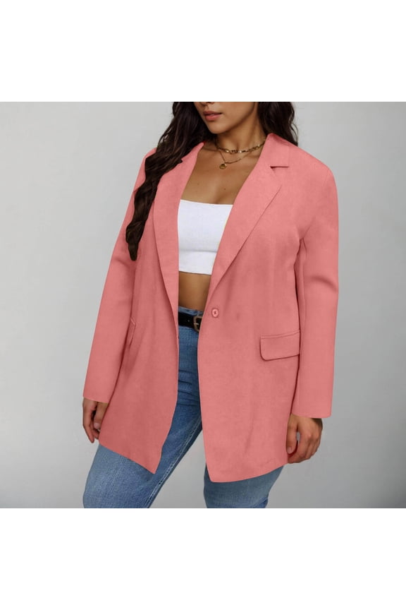 Women's Fashion Solid Pocket Button Suit Coat Long Sleeve Pocket Casual Coat/Jacket Beach Vacation Clothes for Women Pink XXL