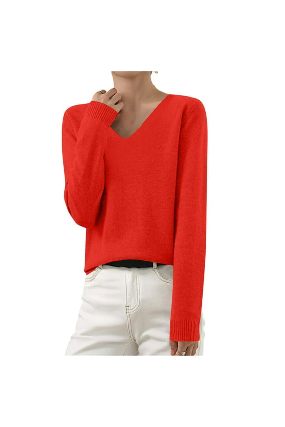 Clearance under 10$ Sevevn Women's New Spring And New Women's Sweater Cardigan V-neck Long Sleeve Plus Oversize Women's Cardigan Knitted Outer Rollbacks Red L