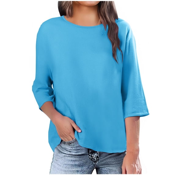 Sevevn Women's Solid Linen Short Sleeved Solid Color T-Shirt Linen Top Style Large Short Sleeved Top Short Sleeved Top/shirt V Neck T-Shirts For Women